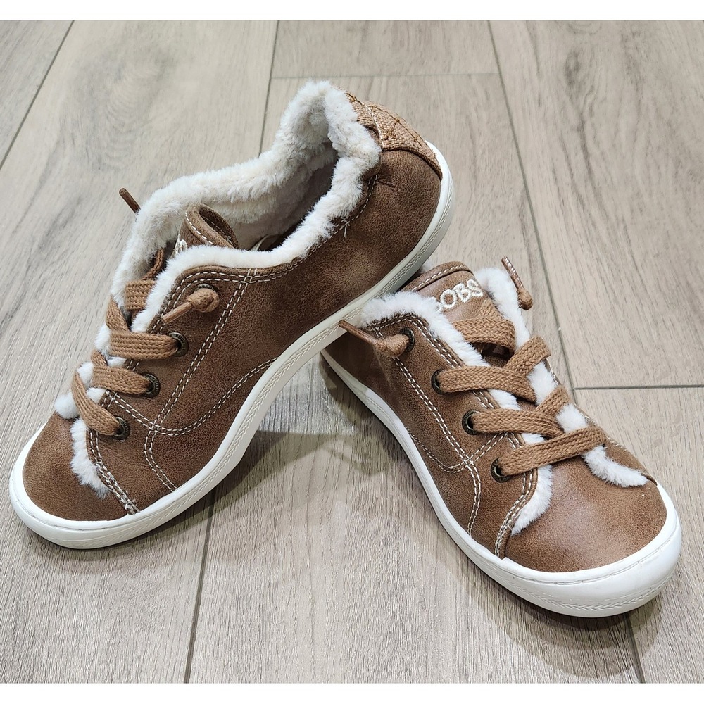 BOBS Skechers Womens 6 Brown Faux Fur Lined Sneakers Casual Shoes Slip-on